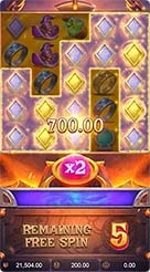 Alchemy Gold · Membaca pengelompokan simbol sticky dan status pengali pada bola magenta.